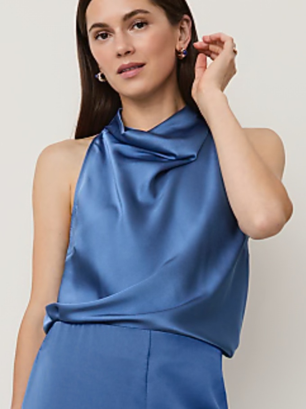 Ann Taylor Draped Satin cowl neck Halter Top - ocean oasis